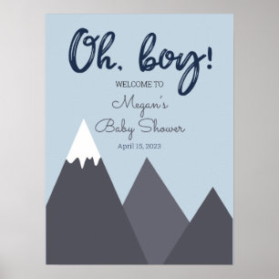 Poster Oh Boy Baby shower Blue Grey Mountain