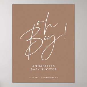 Poster oh Boy baby shower script moderne brun élégant