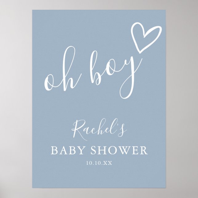Poster Oh Boy Dusty Blue Baby Shower Welcome Sign (Devant)
