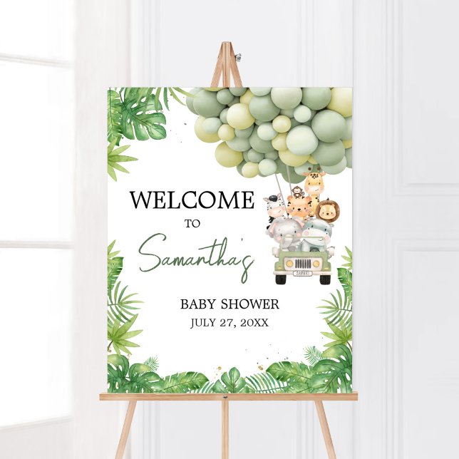 Poster Oh Boy Jungle Baby shower Safari Bienvenue (Safari Truck Balloons Baby Shower Welcome Sign)