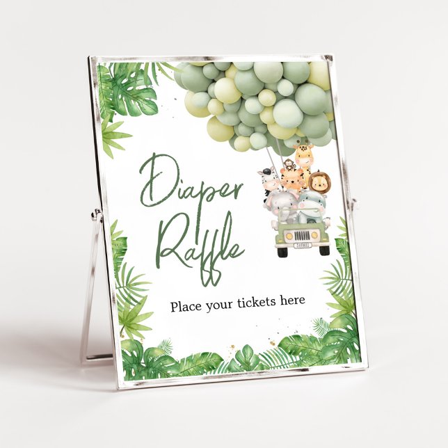 Poster Oh Boy Jungle Safari Baby shower Déchets Raffle (Safari Truck Balloons Baby Shower Diaper Raffle Sign
)