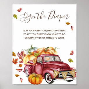 Poster Oh Boy Little Citrouille Automne Baby shower Signe