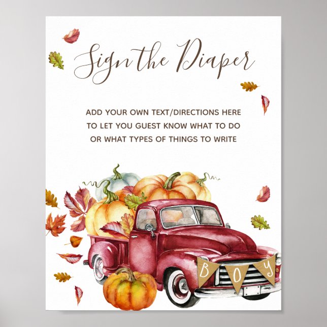 Poster Oh Boy Little Citrouille Automne Baby shower Signe (Devant)