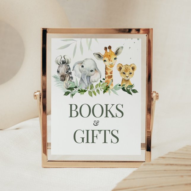 Poster Oh Boy Safari Baby showers Livres et Cadeaux (Jungle Safari Baby Shower Books and Gifts Sign)