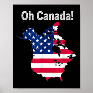 Poster Oh Canada Trump Carte Du Drapeau Américain Moitié