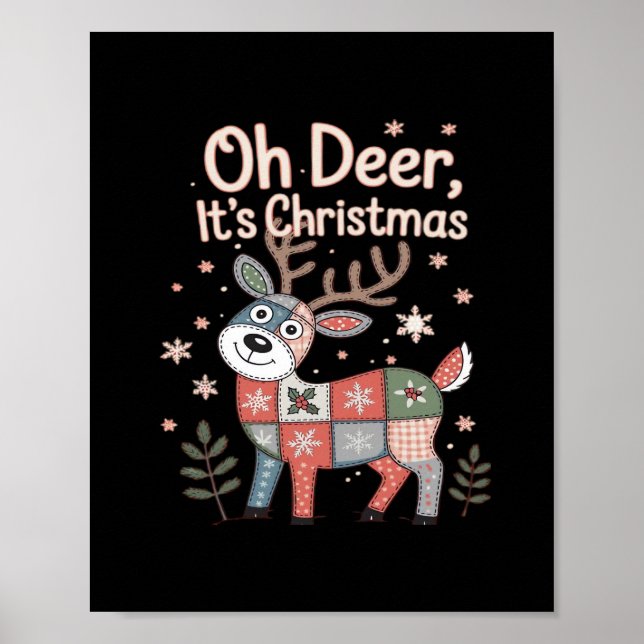 Poster Oh Cerf C'est Noël Petits Carrés Patchwork (Devant)