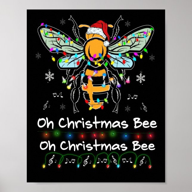 Poster Oh Christmas Bee Bee Santa Hat Bee Light Noël (Devant)