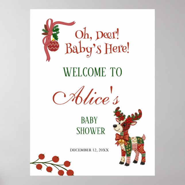 Poster Oh, Deer! Baby’s Here! – Christmas Baby Shower (Devant)