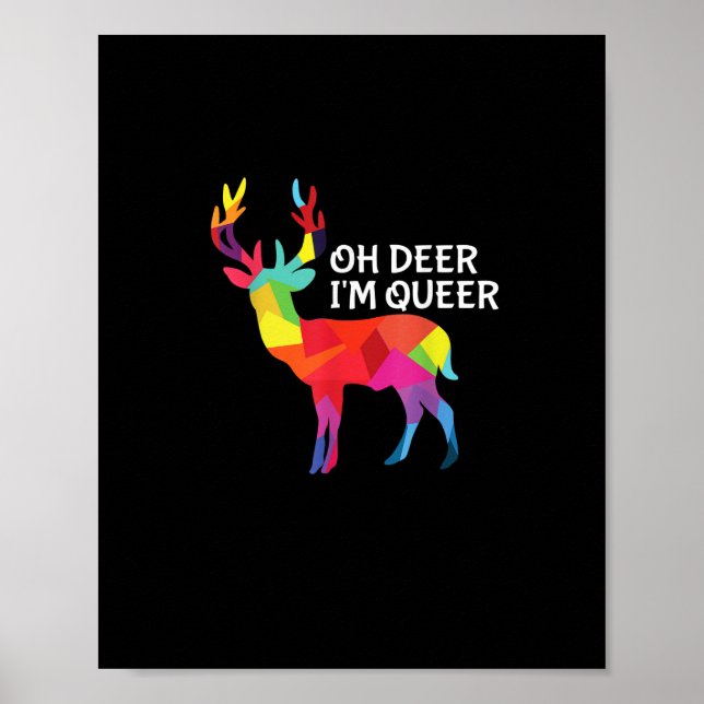 Poster Oh Deer Queer Funny Pun LGBT Pride Design (Devant)