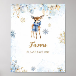 Poster Oh Deer Winter Bébé Garçon Douche Faveurs