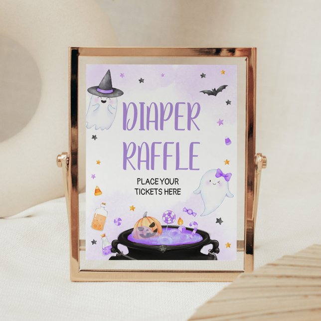 Poster Oh Feuille Boo-y Halloween Baby shower Déchets Raf (Purple Oh Sheet Boo-y Ghoul Baby Shower Diaper Raffle Sign)