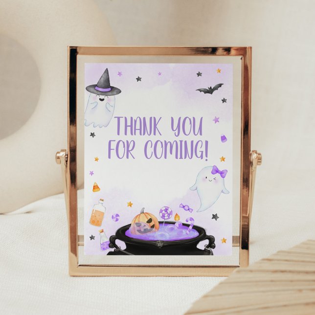 Poster Oh Feuille Boo-y Merci d'Halloween pour venir (Purple Oh Sheet Boo-y Ghoul Baby Shower Thank you for Coming Sign)