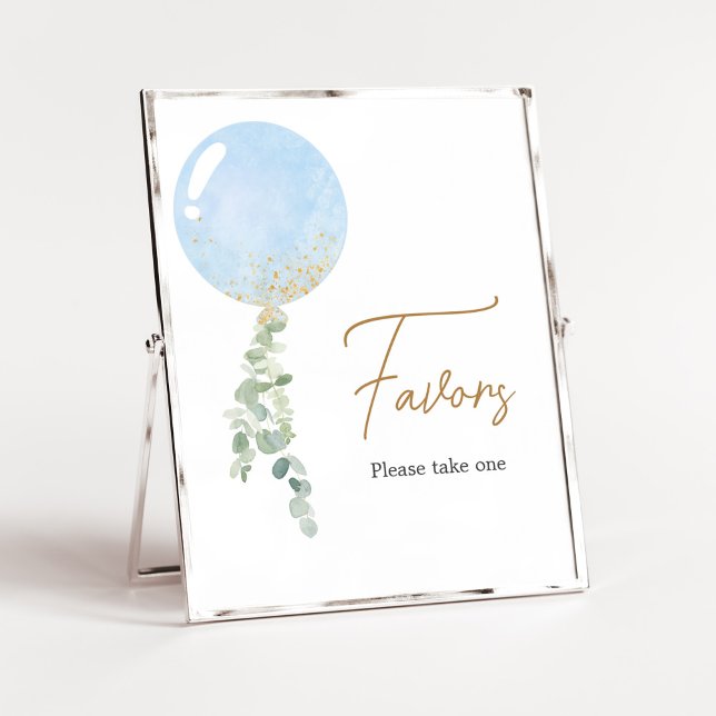 Poster Oh garçon Baby shower de ballon Faveurs (Blue Balloon Eucalyptus Baby Shower Favors Sign)
