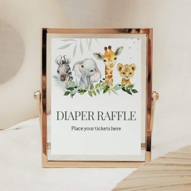 Poster Oh garçon Safari Baby shower Déchets Raffle (Jungle Safari Baby Shower Diaper Raffle Sign)