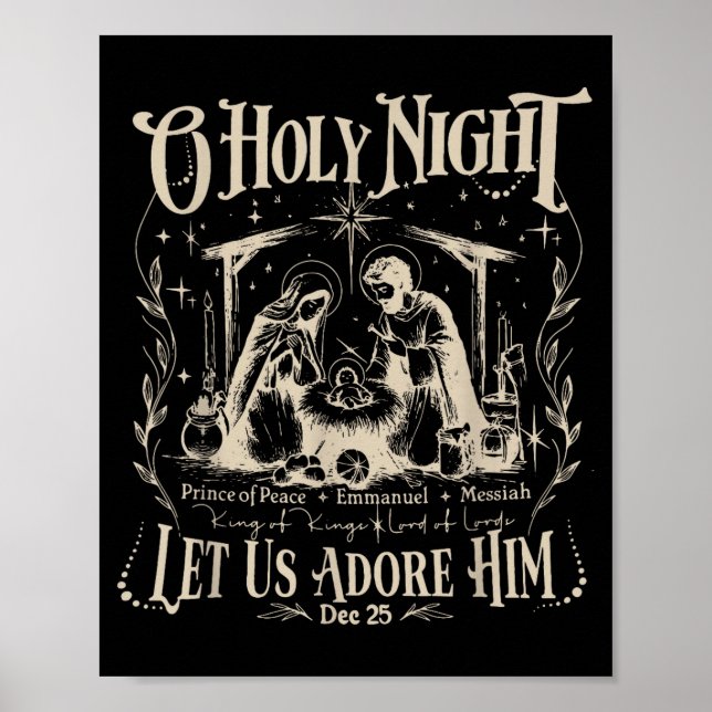Poster Oh Holy Night Let Us Adore Him Christmas Christian (Devant)