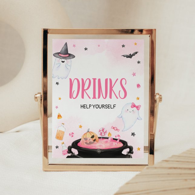 Poster Oh Sheet Ghoul Halloween Baby shower Boissons (Pink Oh Sheet Baby Shower Drinks Sign)