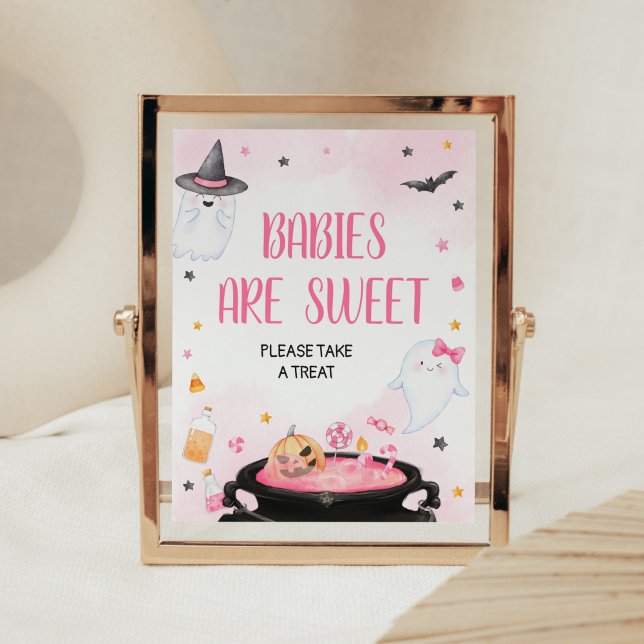 Poster Oh Sheet Ghoul Halloween Les bébés sont doux (Pink Oh Sheet Baby Shower Babies are Sweet Sign)