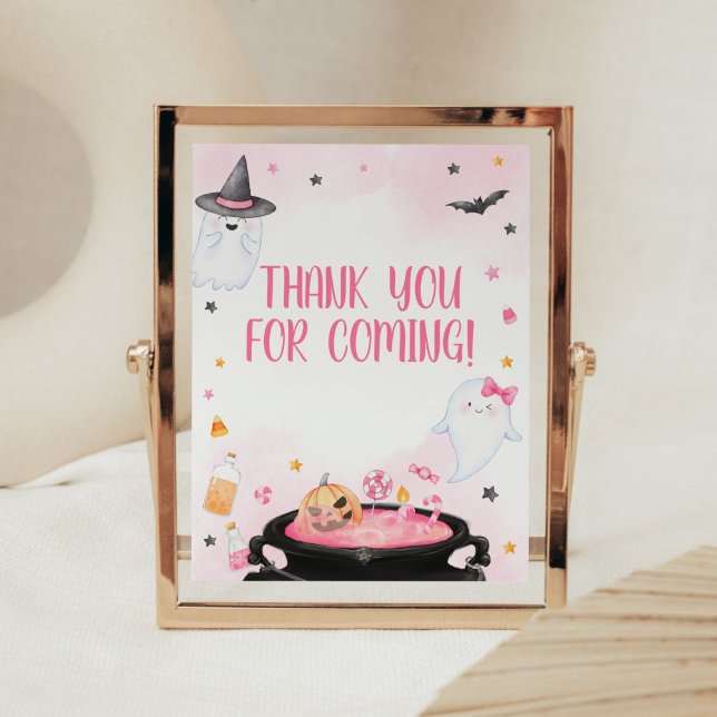 Poster Oh Sheet Ghoul Halloween Merci pour venir (Pink Oh Sheet Baby Shower Thank you for Coming Sign)