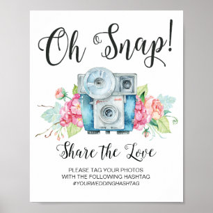 Poster Oh Snap Caméra Vintage Hashtag Mariage