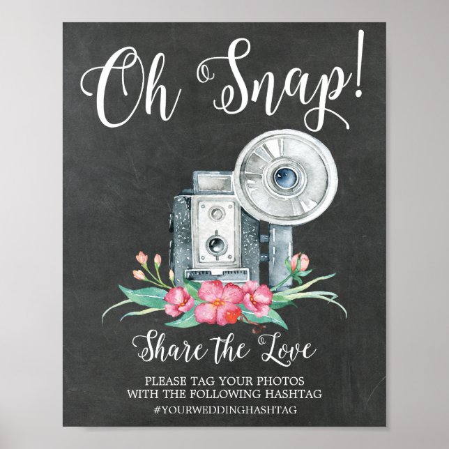 Poster Oh Snap Caméra Vintage Hashtag Mariage (Devant)