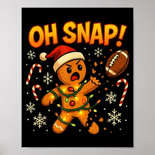 Poster Oh Snap Funny Gingerbread Football Christmas Light (Devant)