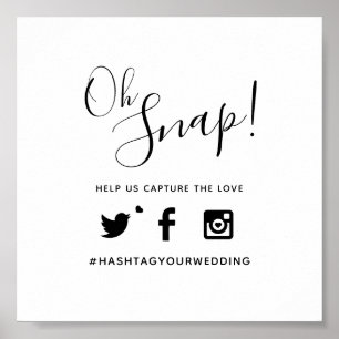Poster Oh snap hashtag mariage texte simple mono