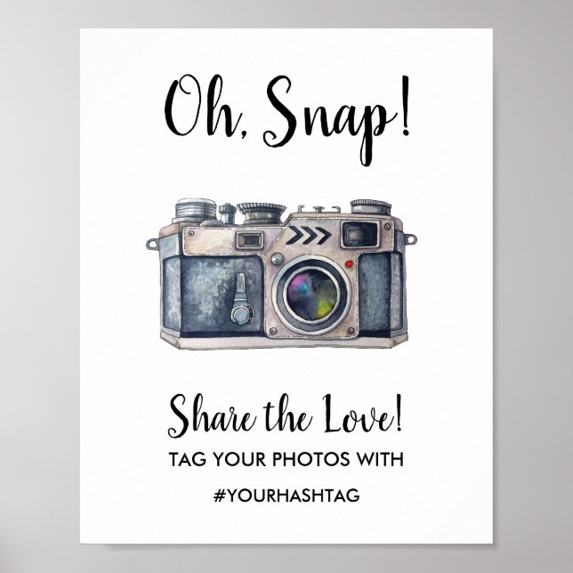 Poster Oh, Snap ! SYMBOLE Mariage DE LA Caméra Aquarelle  (Devant)