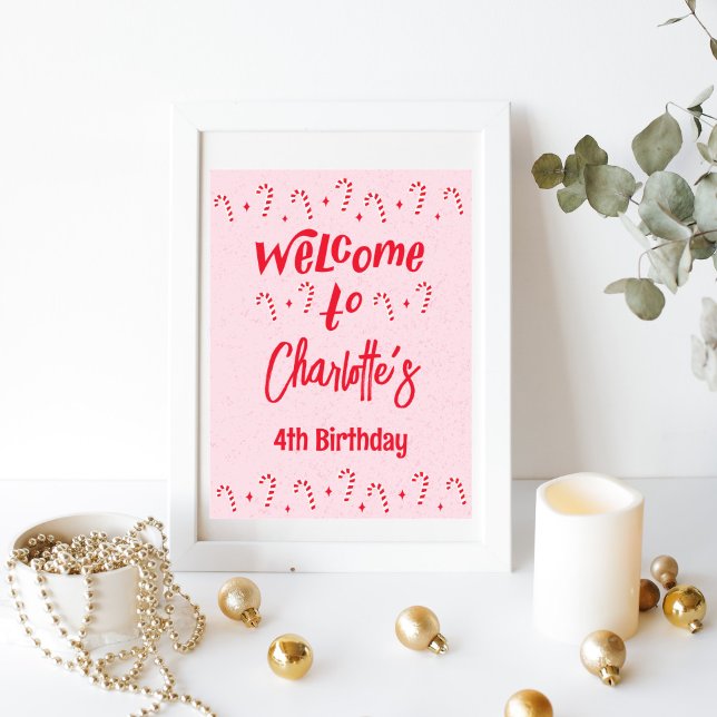 Poster Oh What Fun Noël Fête Bienvenue (candy cane winter birthday welcome sign
)