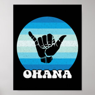 Poster Ohana Hawaii Hi Aloha île hawaïenne Shaka Rétro