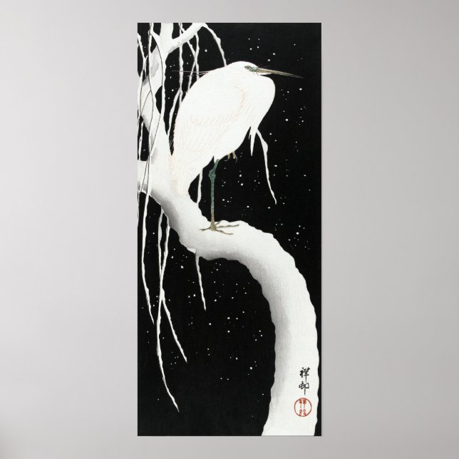 Poster Ohara Koson Heron en neige (Devant)