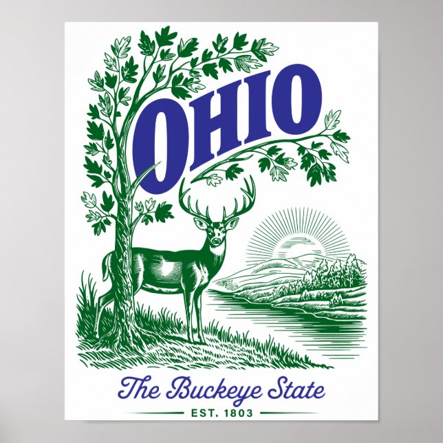 Poster Ohio Buckeye State Deer & Nature Design (Devant)