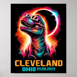 Poster Ohio Total Solaire Eclipse 2024 T Rex Dinosaur
