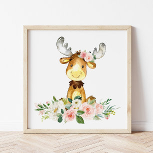 Poster Oie, Animaux De Bois, Boho, Fleurs Roses