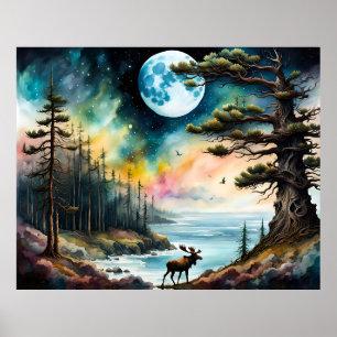 Poster Oie d'Alaska dans les eaux au bord du bois