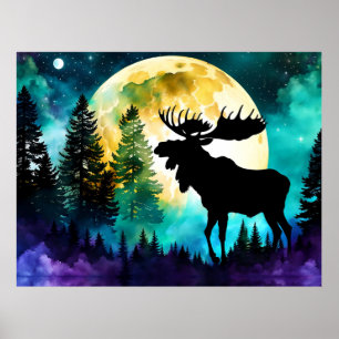 Poster Oie dans la forêt Pleine lune