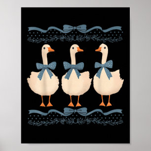 Poster Oie de maman avec oie de bébé Vintage ruban bleu G
