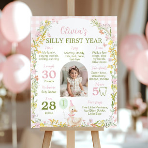 Poster Oie Folle Florale Premier Anniversaire Photo Jalon