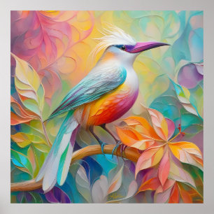 Poster Oiseau à poitrine rouge à bec rose