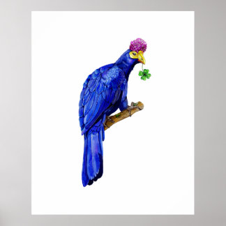 Poster Oiseau Bleu - Fantaisie d'aquarelle botanique