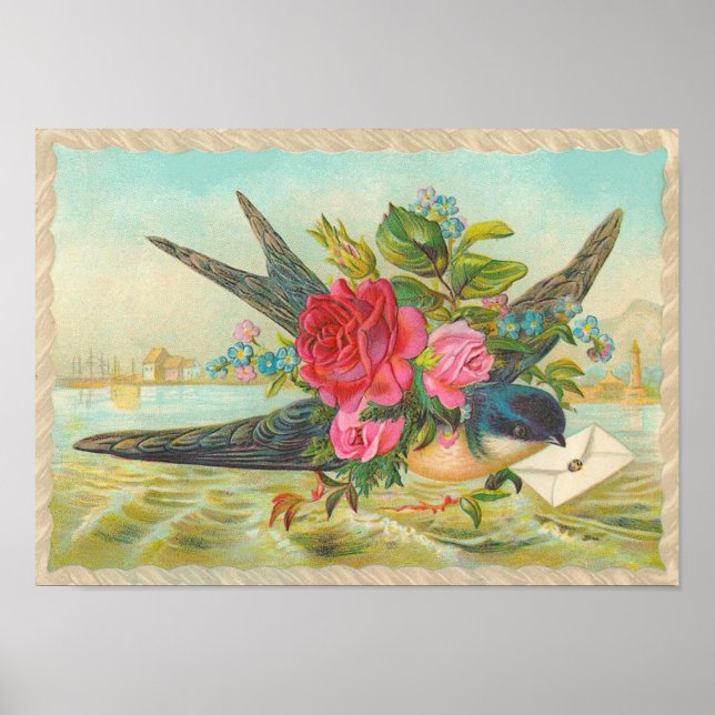 Poster Oiseau bleu vintage (Devant)