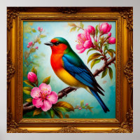 Oiseau chanteur vibrant sur branche fleurie