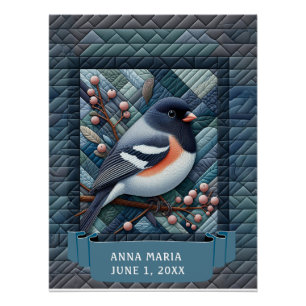 Poster OISEAU DE CHANSON QUILTÉ AVEC NOM Anniversaire de