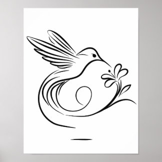 Poster Oiseau de colibri élégant et mur d'art en ligne de