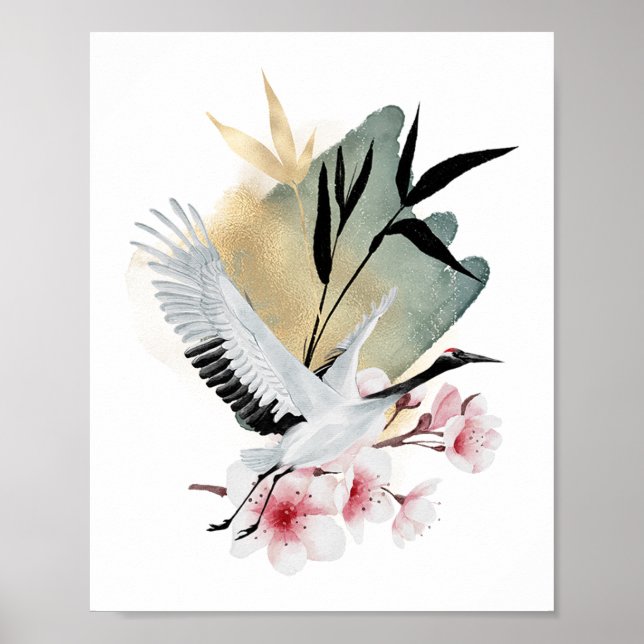 Poster Oiseau de grue Artiste japonais (Devant)