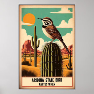 Poster Oiseau de l'Arizona - Troglodyte des cactus Vintag