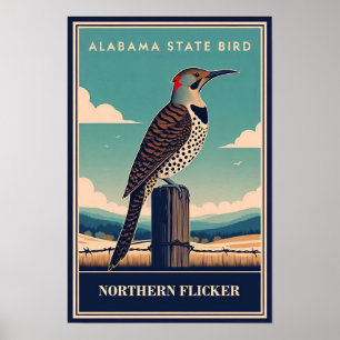 Poster Oiseau de l'État de l'Alabama - Pic flamboyant Vin