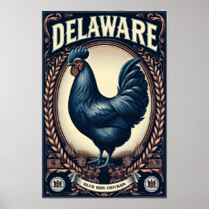 Poster Oiseau de l'État du Delaware - Poule Blue Hen Vint