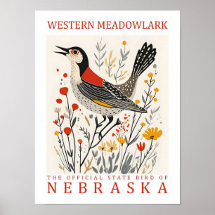 Poster Oiseau de Meadowlark occidental du Nebraska États-