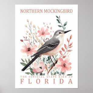 Poster Oiseau de Mockingbird de Floride États-Unis Voyage
