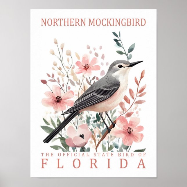 Poster Oiseau de Mockingbird de Floride États-Unis Voyage (Devant)